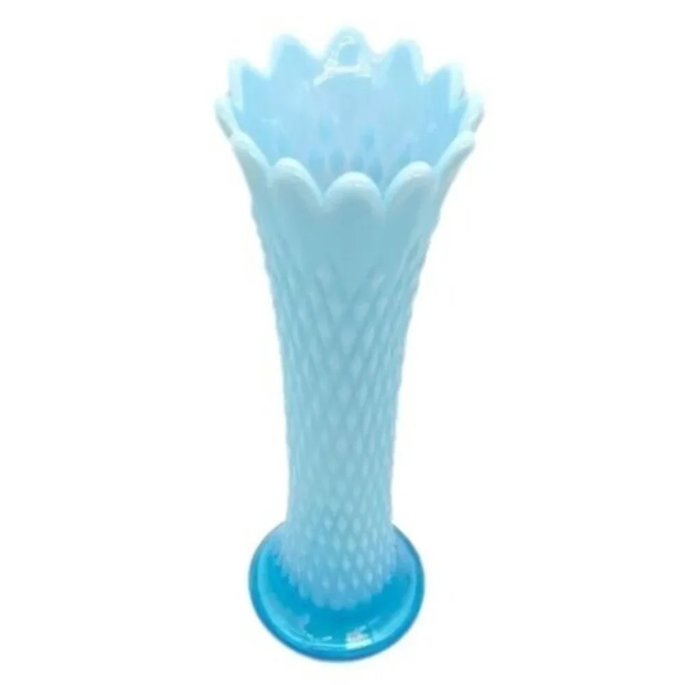 Northwood Blue Opalescent Swung Glass Diamond Point Vase
